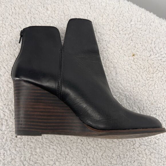 LUCKY BRAND Yolene Leather Boots Womens Size 9.5M Wedge Black Zipper Retro Boho - Picture 5 of 11
